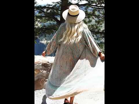 TEELYNN Women's Chiffon Floral Kimono | Long Sleeve Boho Beach Cover Up