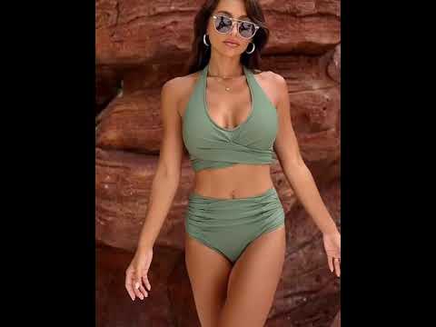 Women's V-Neck Cheeky Bikini Set - Push Up Two Piece with Adjustable String Straps