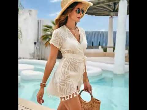 Women's White Lace Swim Cover Up | V-Neck Beach Dress