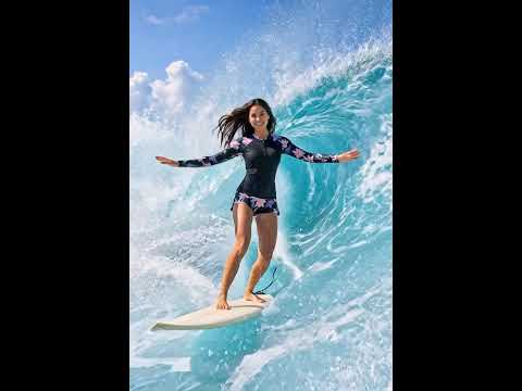 Women's 2 Piece Print Swimsuit - Long Sleeve Zipper Top for Surfing & Sport Diving