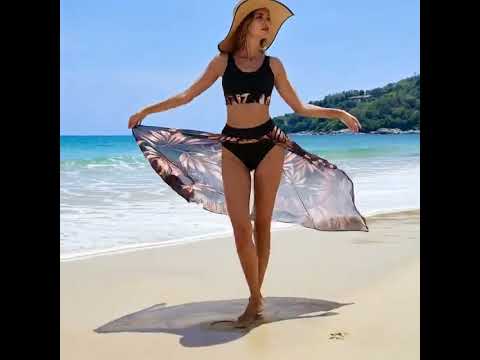 Print 3 Piece Bikini Set with Long Skirt - Women's Vent Swimsuit for Beach & Swimming