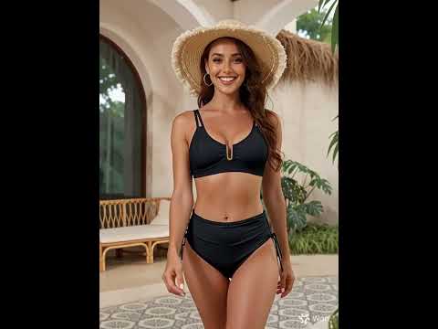 Vzvn Women's Vintage Two-Piece Swimsuit | Lace-Up High Waist Bikini Set