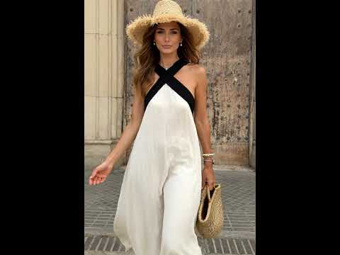 Women's Cotton Linen Maxi Dress | Hanging Neck Strapless Sleeveless Summer Style